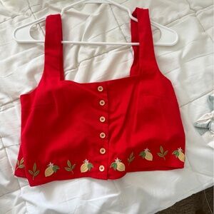 Red Embroidered Tank Top